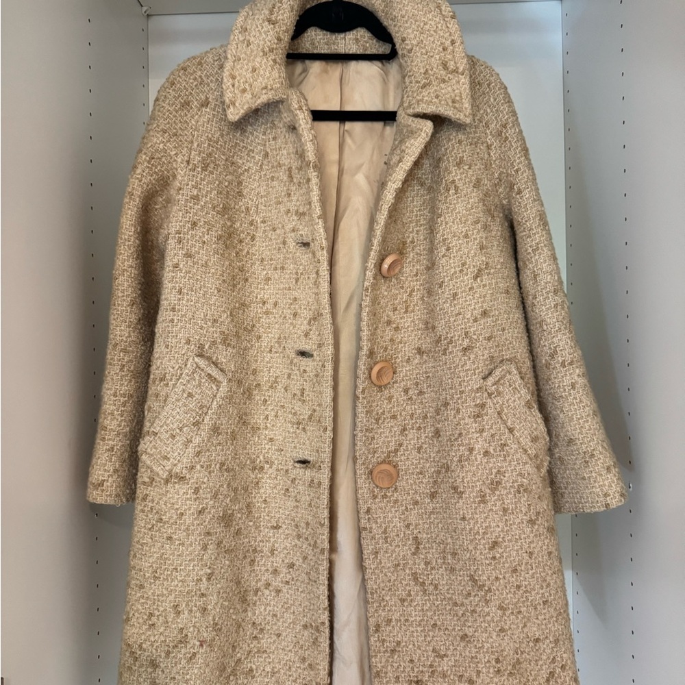 Elegant Vintage Cream Tweed Women's Coat